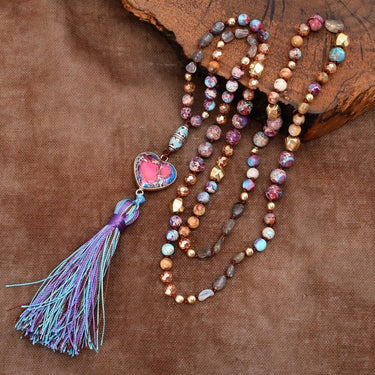 Rainbow Tassels Pink Heart Imperial Jasper Necklace-Your Soul Place